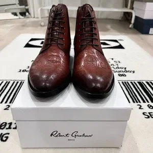 Robert Graham Hyperspace Skull Embossed Lace-Up Leather Boot in Cognac $368 - Robert Graham Hyperspace Skull Embossed Cognac Lace  main image 4